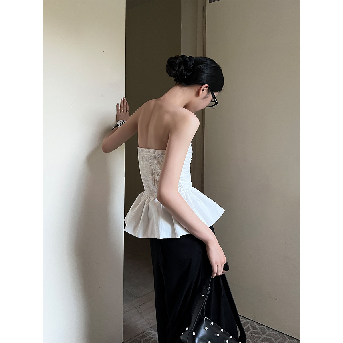 PAPERLLL辛间 法式ins 法式时尚褶皱拼接花苞一字肩抹胸上衣女夏,淘宝优惠券,粉丝福利购,淘宝优惠卷