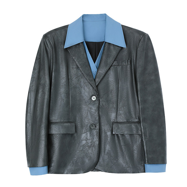 PAPERLLL Xinjian fake two-piece leather jacket women's 2025 new loose casual high-end jacket short coat PAPERLLL Xinjian fake two-piece leather jacket women's 2025 new loose casual high-end jacket short coat