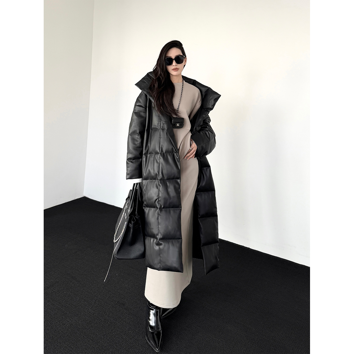 PAPERLLL蛋白皮鸭绒长款羽绒服女冬季2025新款今年流行爆款外套 - 图0