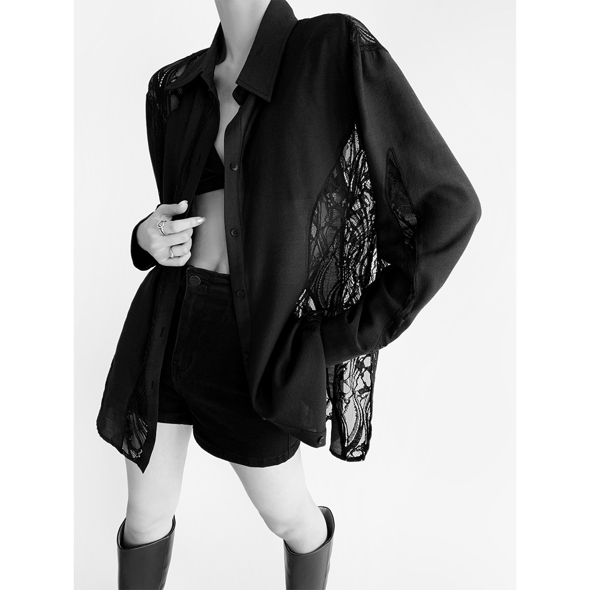 PAPERLLL辛间 灵动缪斯 法式拼接镂空开叉衬衫女春秋设计感上衣