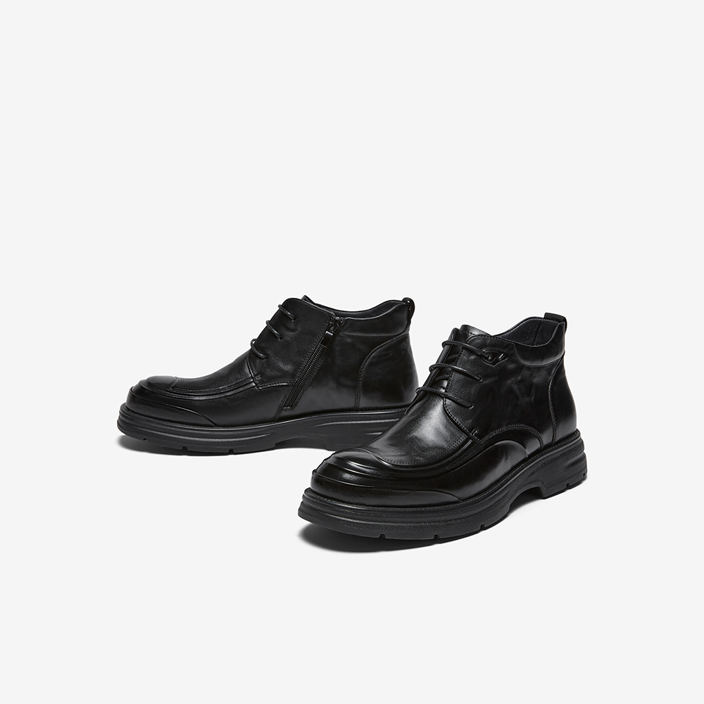 百思图25冬商场新款加绒真皮男士皮鞋系带高帮商务靴子男60305DD5 - 图2