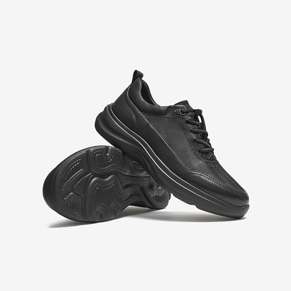 百思图2025秋季商场新款牛皮厚底运动休闲鞋男黑色皮鞋73275CM5 - 图3