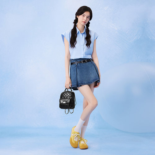 百思图夏季商场新款菱格纹背包时尚休闲旅行双肩包女TY006BX5 - 图2