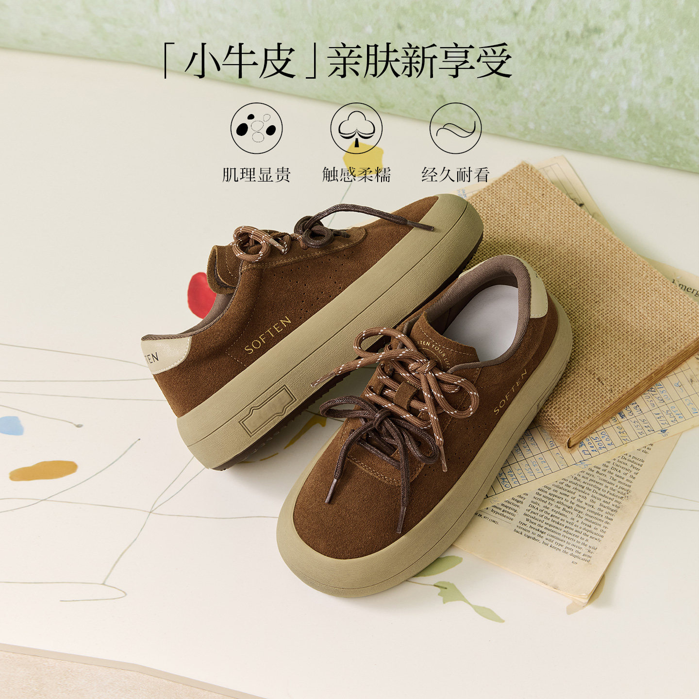 百思图2026春季商场新款真皮松糕厚底板鞋女运动休闲鞋D3797AM6,淘宝优惠券,粉丝福利购,淘宝优惠卷