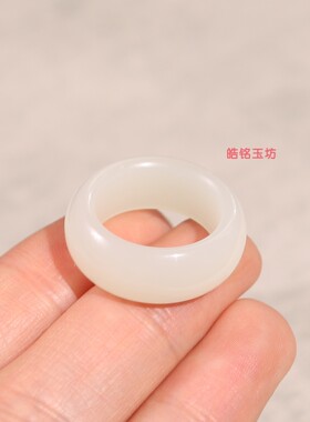 和田玉16号暖白宽版平安戒