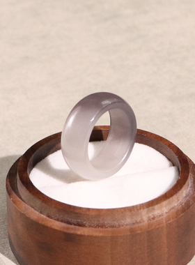 天然和田玉烟紫渐变宽版戒指