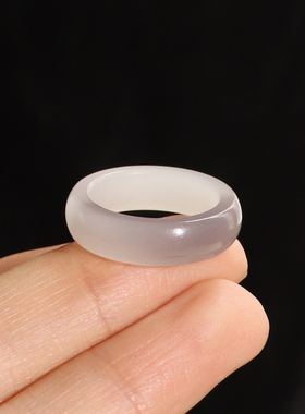 天然和田玉紫白双色素面戒指