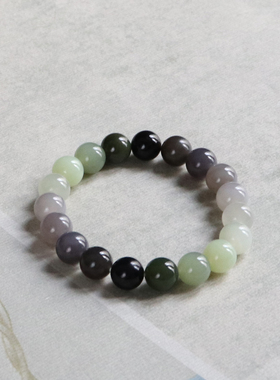 天然和田玉渐变圆珠手串附证书