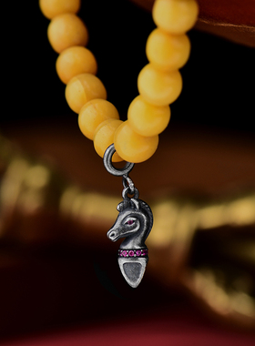 纯银马头普巴杵吊坠镀金卡扣星月