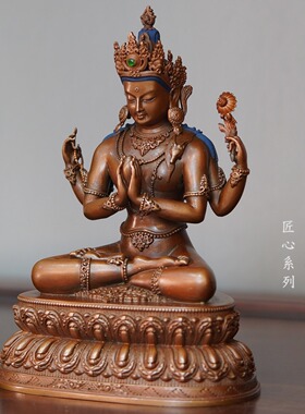 紫铜仿古金色车载文殊小佛像摆件