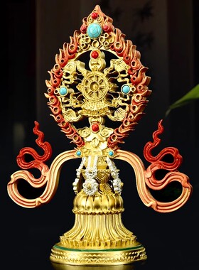 纯铜彩绘八吉祥摆件室内家用吉祥