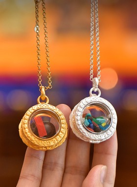 藏式黄铜镀金银宝珠嘎乌盒吊坠