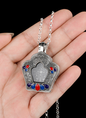 藏传珐琅彩纯银吊坠礼物嘎乌盒
