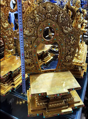 铜鎏金佛像底座带背光佛台佛龛