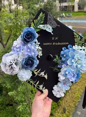 簪花学士帽毕业帽手工硕士博士帽