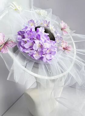 新品浪漫婚礼紫色花花帷帽连纱