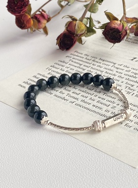 【双喜】成双原创设计天然水晶手链黑曜石男女情侣款简约小众礼物