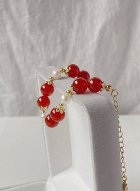 天然红玛瑙淡水珍珠气质手链