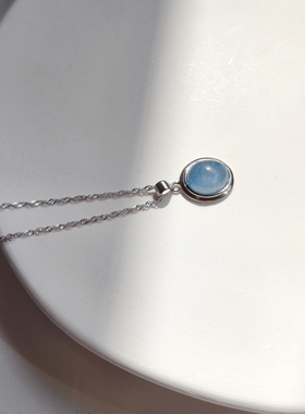 天然海蓝宝纯银不掉色麻花锁骨链