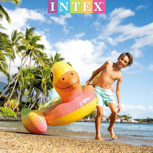 INTEX成人水上坐骑火烈鸟游泳圈加厚浮床浮排儿童充气玩具独角兽 - 图0