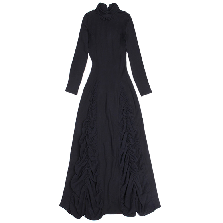 此岸歌声*原创设计店-黑色春秋款下摆抽绉改良旗袍裙  慢行巴黎 - 图3