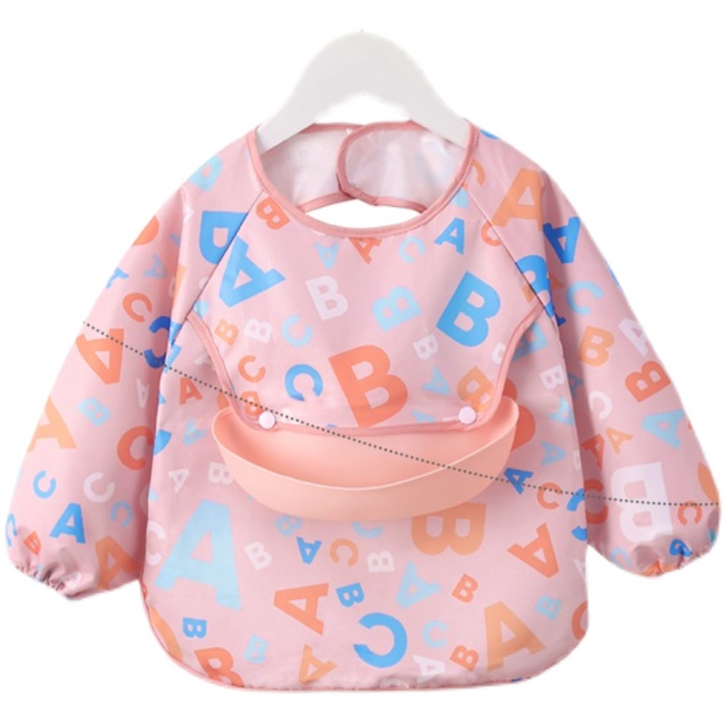 Long-sleeved baby bib for eating, anti-dirty and reverse-wearing
