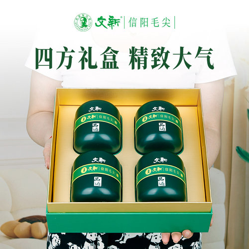 春茶上市文新信阳毛尖绿茶2026新茶茶叶特级品道60g*4罐送礼盒 - 图0