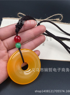 原创琥珀蜜蜡吊坠 复古亚麻女装服装配饰毛衣项链气质简约挂链女