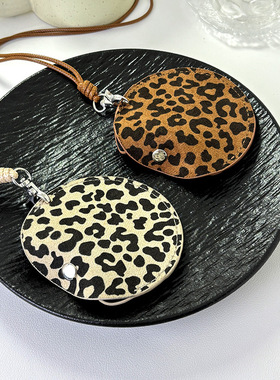 新款豹纹绒面小巧蓝牙耳机包挂脖项链韩国新款ins便携收纳颈链潮