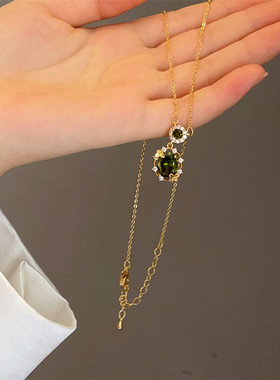 绿野仙踪～复古森系精致满钻超闪橄榄绿锆石项链高级感颈链配饰品
