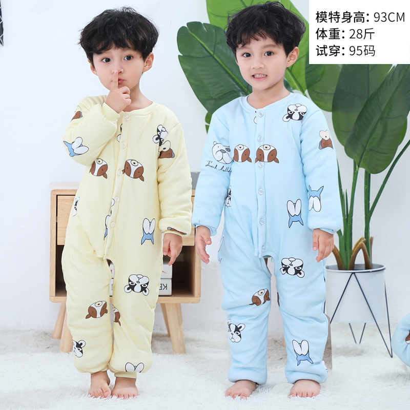 儿童连体睡衣2-7宝宝夹棉加厚男童开档爬服保暖小童女童睡袋秋冬5