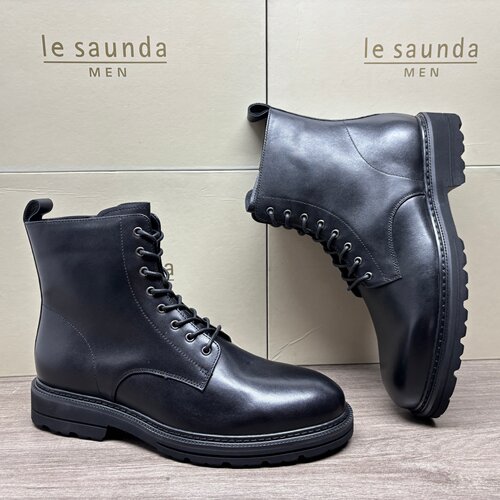 LE SAUNDA/莱尔斯丹男鞋撤柜清仓加绒马丁靴牛皮耐磨防滑保暖棉靴 - 图1