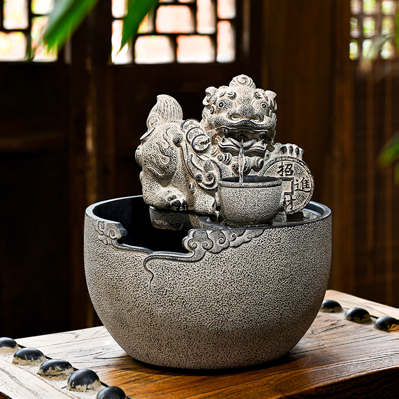 招财流水生财摆件循环水貔貅吐水兽办公室氛围茶室布置水系景观 - 图0