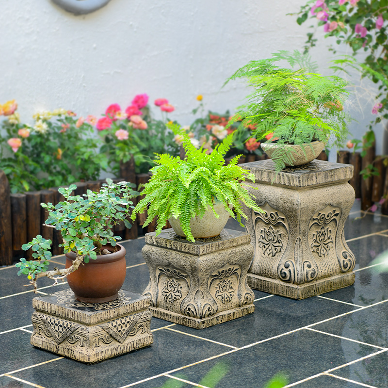 户外庭院装饰摆件 门口人造石柱墩子仿石墩树脂花盆底座花园造景 - 图3