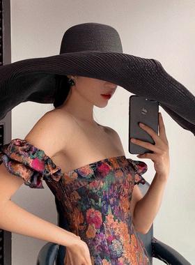 大檐优雅凹造型大沿帽子女夏草帽