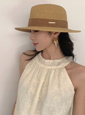 草帽出游欧美女春夏平檐