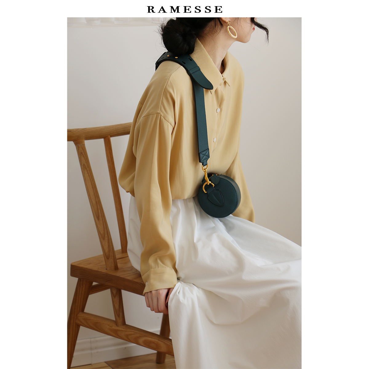 Ramesse | 复古文艺伞裙大摆裙蓬蓬裙中长款雪纺白色半身裙女早春