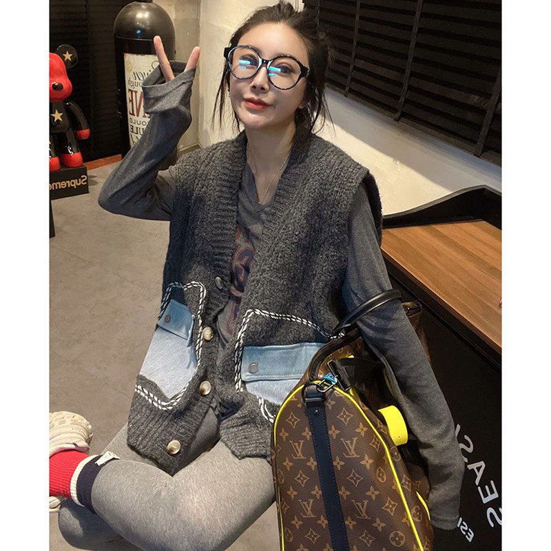 胖mm特大码300斤拼色字母后背单排扣针织马夹女秋冬毛衣马甲外套,淘宝优惠券,粉丝福利购,淘宝优惠卷