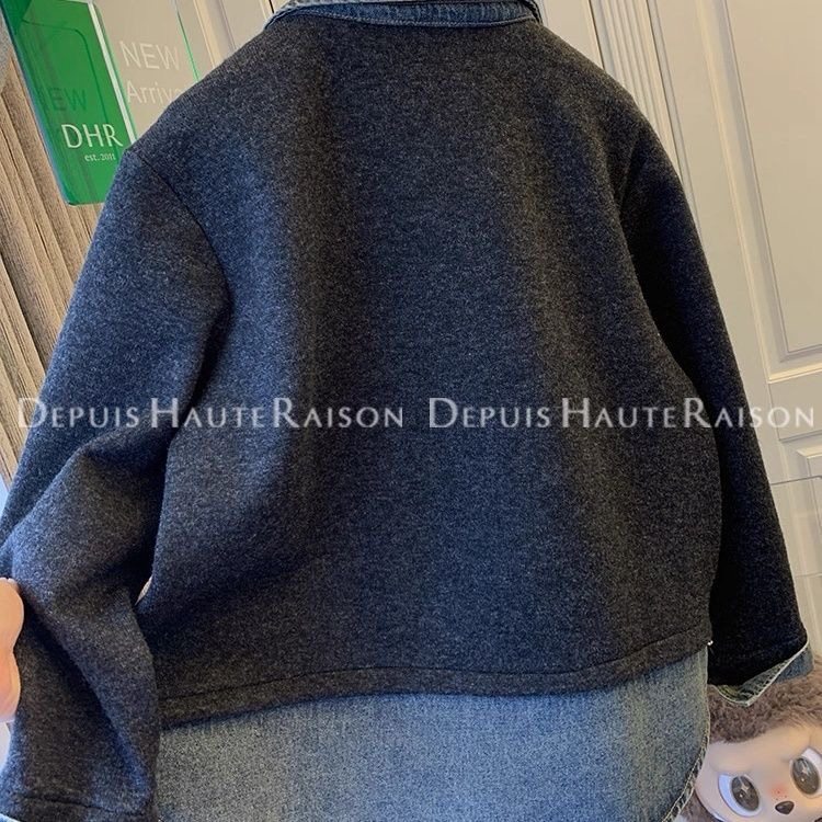 胖mm大码300斤牛仔拼接假两件卫衣外套女秋冬厚款双拉链翻领夹克,淘宝优惠券,粉丝福利购,淘宝优惠卷