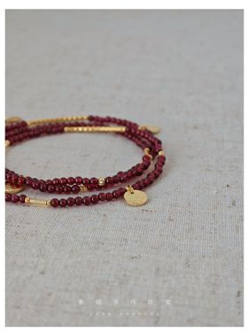 素蕴｜【绛】原创 天然石榴石长款项链毛衣链两用款 小众设计