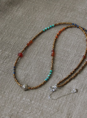 天然石串珠毛衣链原创老琉璃国风