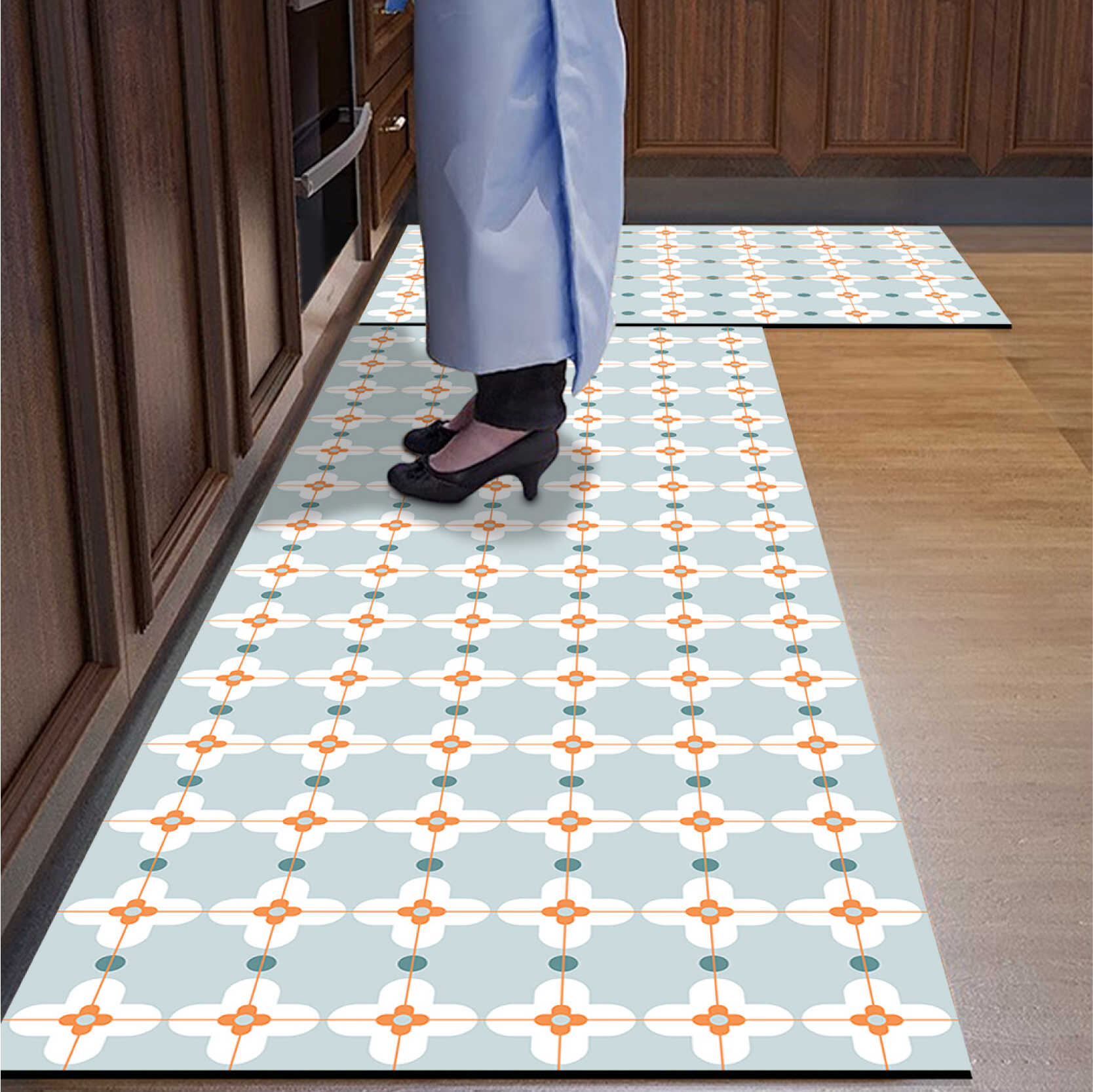 美式复古硅藻泥厨房地垫防滑吸水垫门口耐脏脚垫家用长条地毯满铺 - 图1