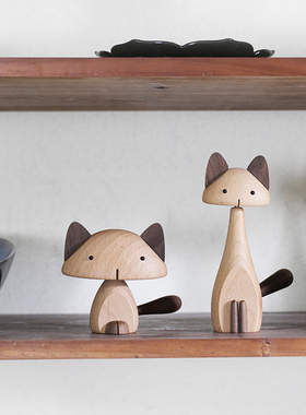 煦时丨木质猫咪摆件 可爱 实木 家居装饰 礼物