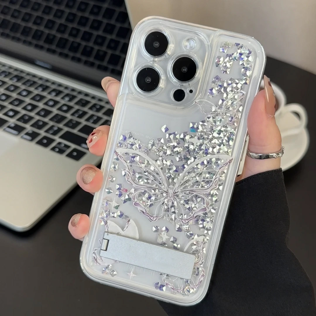 高级紫钻蝴蝶流沙壳适用苹果16pro手机壳iPhone14max12华为mate60小米14p50k70nova13荣耀90x100Note11findx6