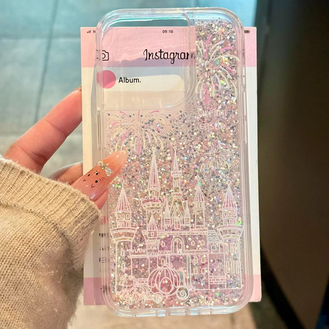 烟花和城堡银色流沙壳适用苹果16promax手机壳iPhone14pro华为mate60nova12p70小米15k50荣耀90x100Note13s18