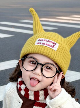 可爱触角宝宝针织帽秋冬季洋气时髦保暖儿童毛线帽男孩女宝套头帽