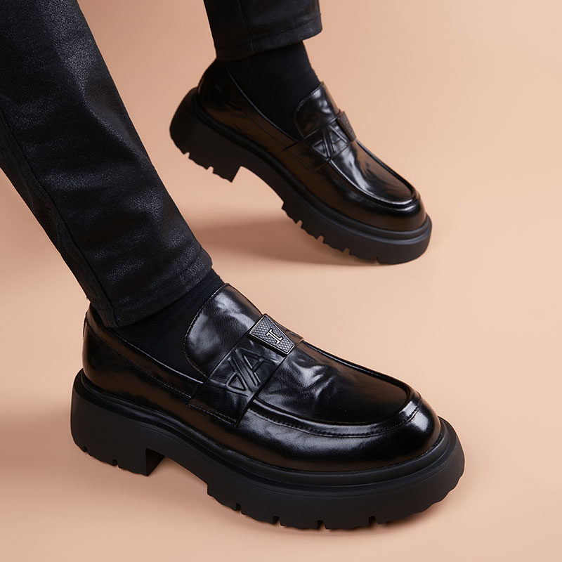 豆豆鞋男一脚蹬休闲皮鞋男款真皮商务正装内增高厚底英伦风乐福鞋,淘宝优惠券,粉丝福利购,淘宝优惠卷