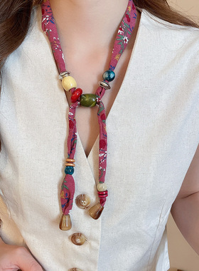 美拉德复古抽拉丝巾项链女