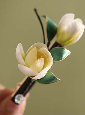 非遗绒花郁金香流苏发簪汉服