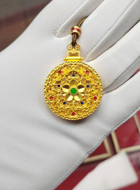 金包银项链女隰有荷花珐琅彩吊坠